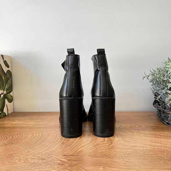 Women’s ZARA Black Leather Peep Toe Lace Up Boots Size 37 Trafaluc - Picture 5 of 9